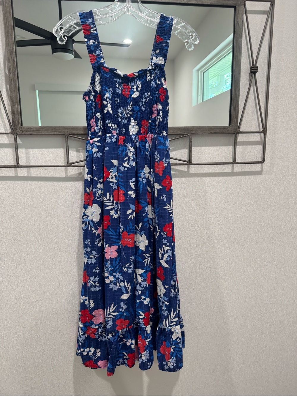 Draper James Navy Floral Smocked Sundress with Red & White Blooms